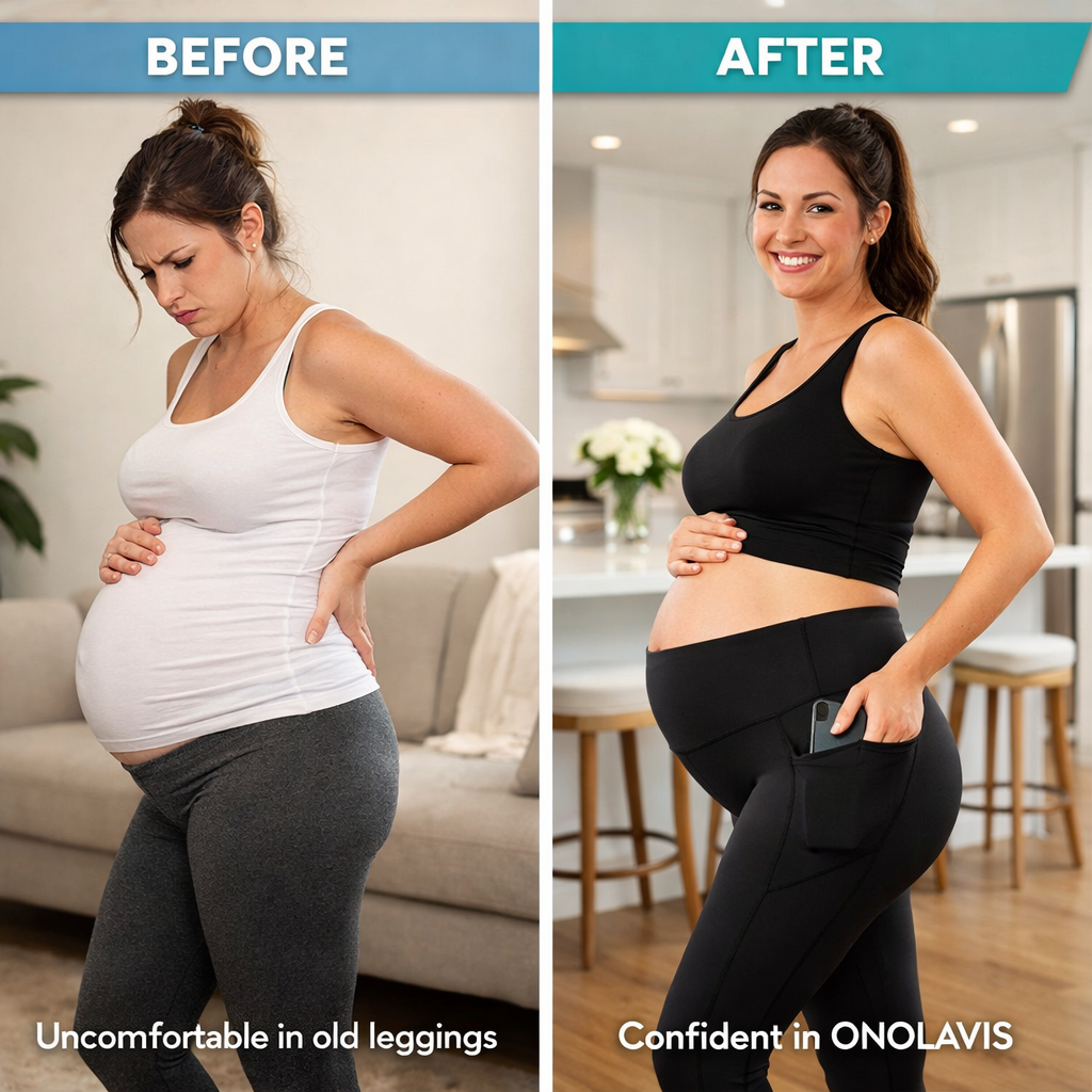 ONOLAVIS™ Maternity Leggings – Comfort, Support & Built-In Phone Pocket